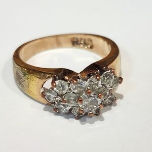 RSC Gold tone Ring Costume Jewelry clear rhinestones engagement style Size 6